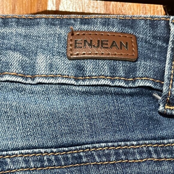 ENJEAN DENIM CO Jeans Junior's 13 Mid-Rise Stretch Distressed Skinny Blue Denim - Picture 4 of 6